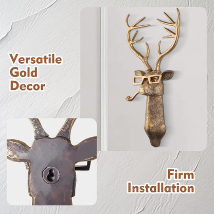 UITWMKTG 5 Pack Animal Head Wall Decor Gold Wall Sculpture Home Decor for Office Bedroom Modern Decor for Men Women
