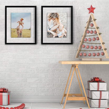 ONE WALL 11x14 Inch Floating Frame, Black Wood Double Glass Float Picture Frame Display 11x14/8x10/5x7 Inch Photos or Plant or Petal Specimens for Wall and Tabletop - Mounting Accessories Included