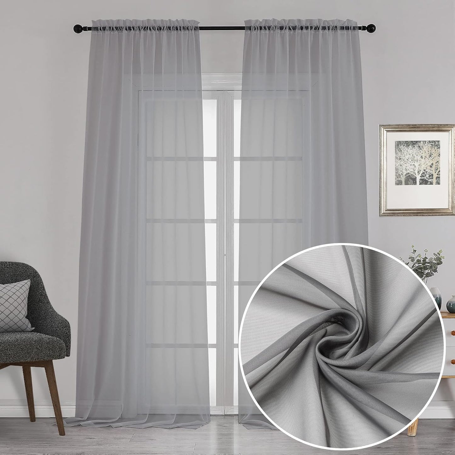 Chyhomenyc Sheer White Valances for Windows 2 Pack, Small Window Curtains for Living Room Bathroom Cafe Laundry Basement, Modern Top Dual Rod Pocket Voile Curtain, 42W x 14L inches, White - Colors C