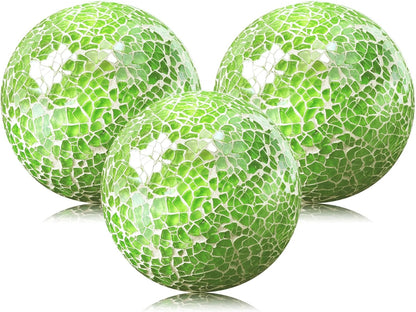 3 Pack Blue Decorative Orbs Mosaic Crack Glass Balls Decor Solid Sphere Globe Bowl Vase Fillers Holiday Living Room Mantle Basket Centerpiece 3.35 Inch