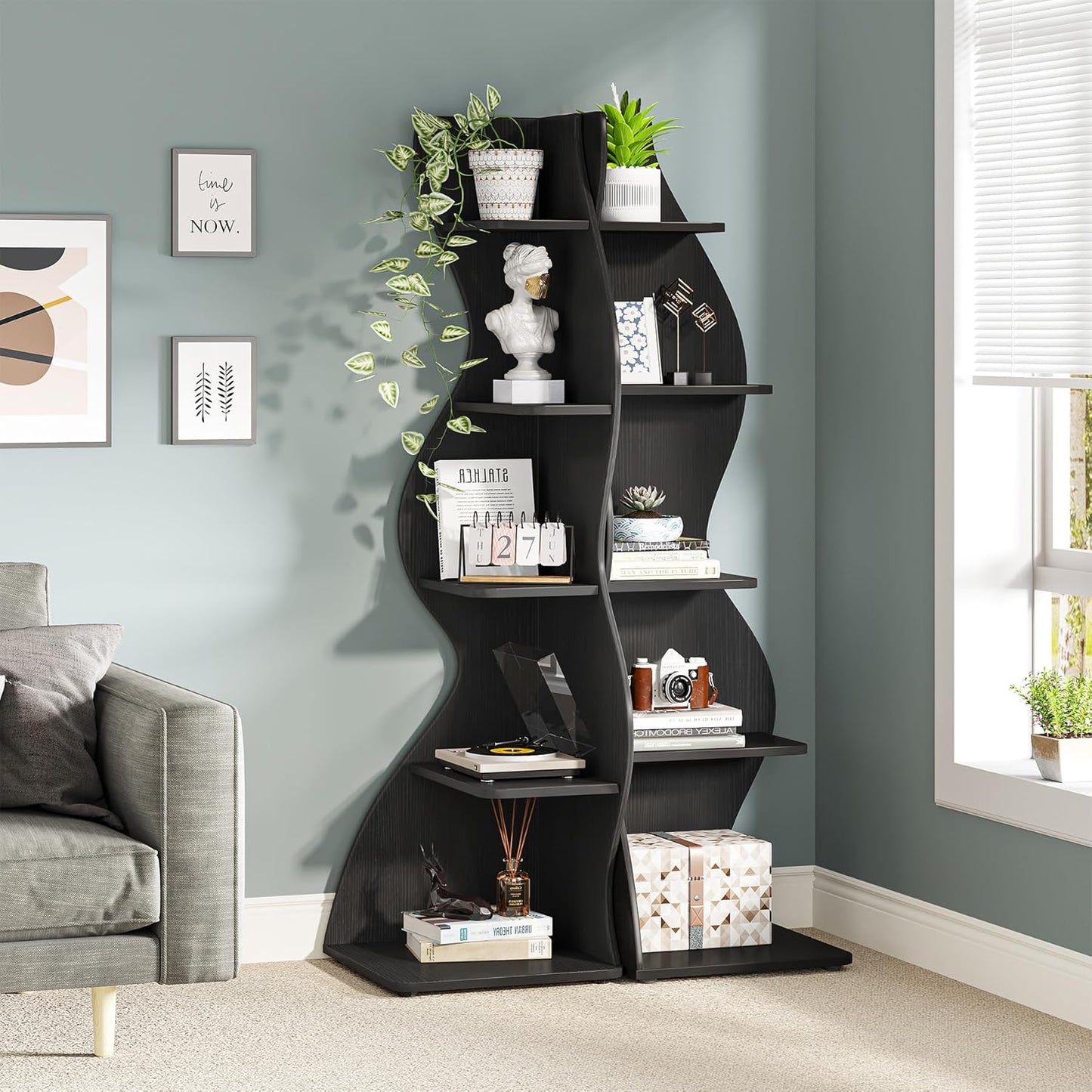 Tribesigns Corner Shelf, Modern 5-Tier Wall Corner Bookshelf, Stylish Corner Small Bookcase Storage Rack Plant Stand with Unique Shape for Living Room, Home Office (White, 1PC)