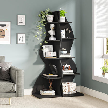 Tribesigns Corner Shelf, Modern 5-Tier Wall Corner Bookshelf, Stylish Corner Small Bookcase Storage Rack Plant Stand with Unique Shape for Living Room, Home Office (White, 1PC)