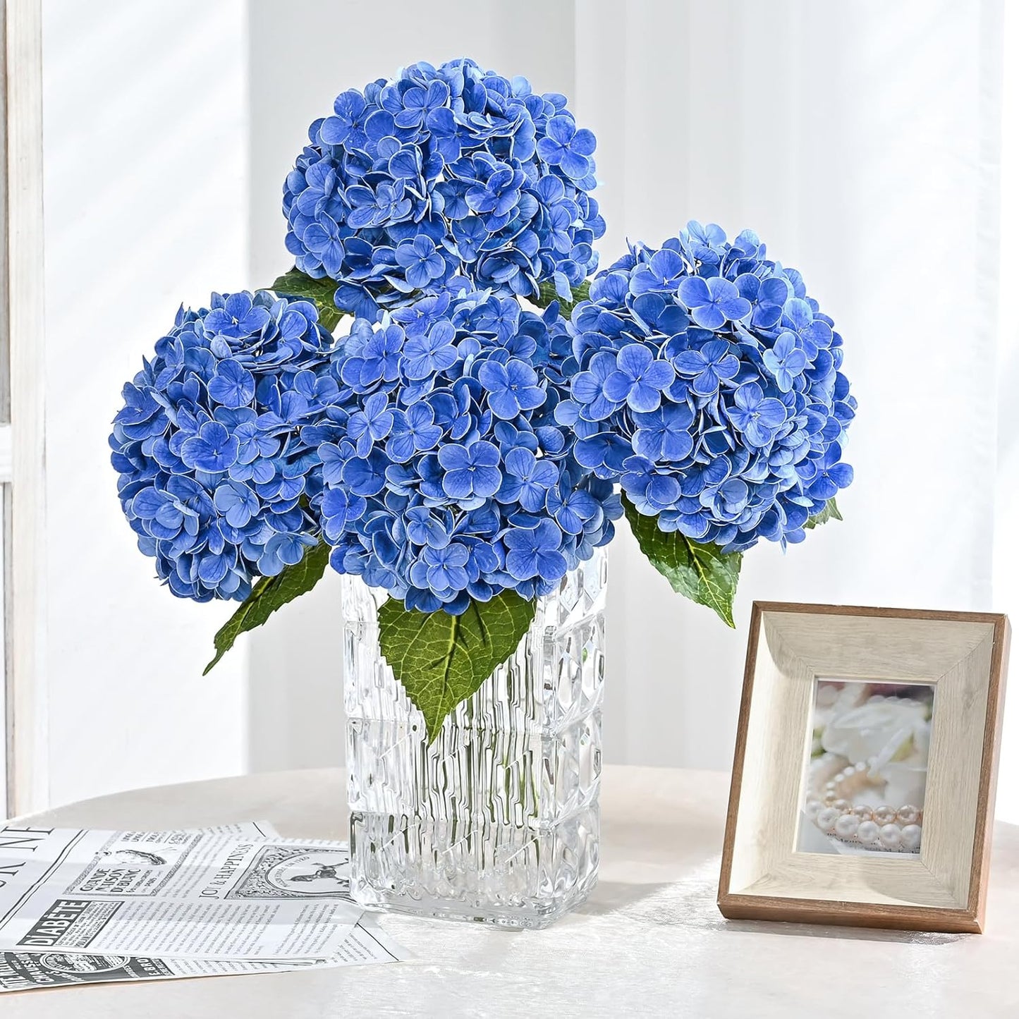 MARTINE MALL 3Pcs 21in Hydrangea Artificial Flowers, Latex Real Touch Hydrangeas Lifelike Large Hydrangea Flowers for Home Decor Party Arrangements Wedding Bouquets Centerpieces (Blue)