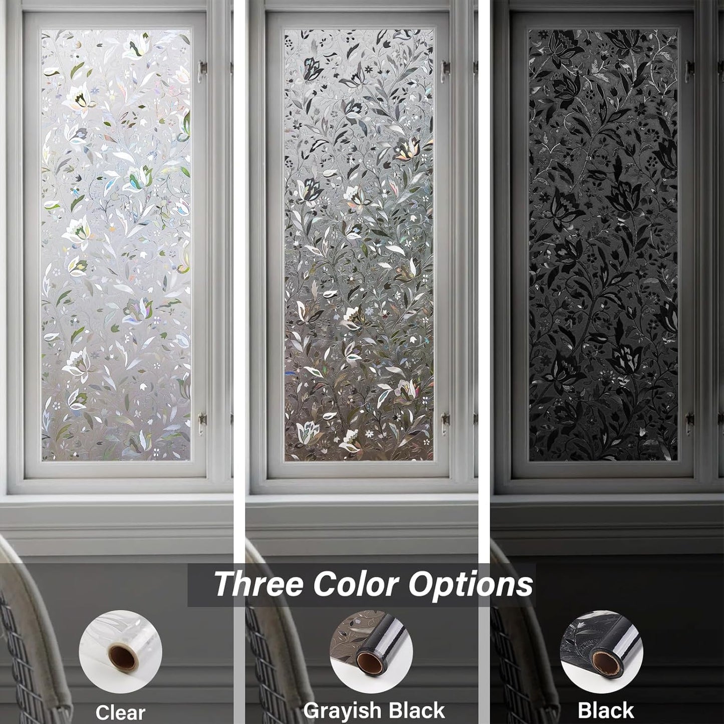 LEMON CLOUD Window Film, Decorative Window Privacy Film, 3D Stained Glass Window Sticker,Anti-UV Sun Blocker Heat Control for Home(Rainbow Tulip Design,17.5 x 78.7 inches)