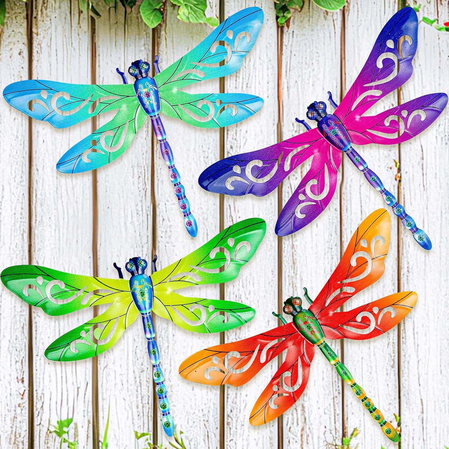 SUNREEK Metal Dragonfly Wall Decor, 9 Inches Dragonfly Outdoor Wall Art for Fence Garden Yard Patio Decorations