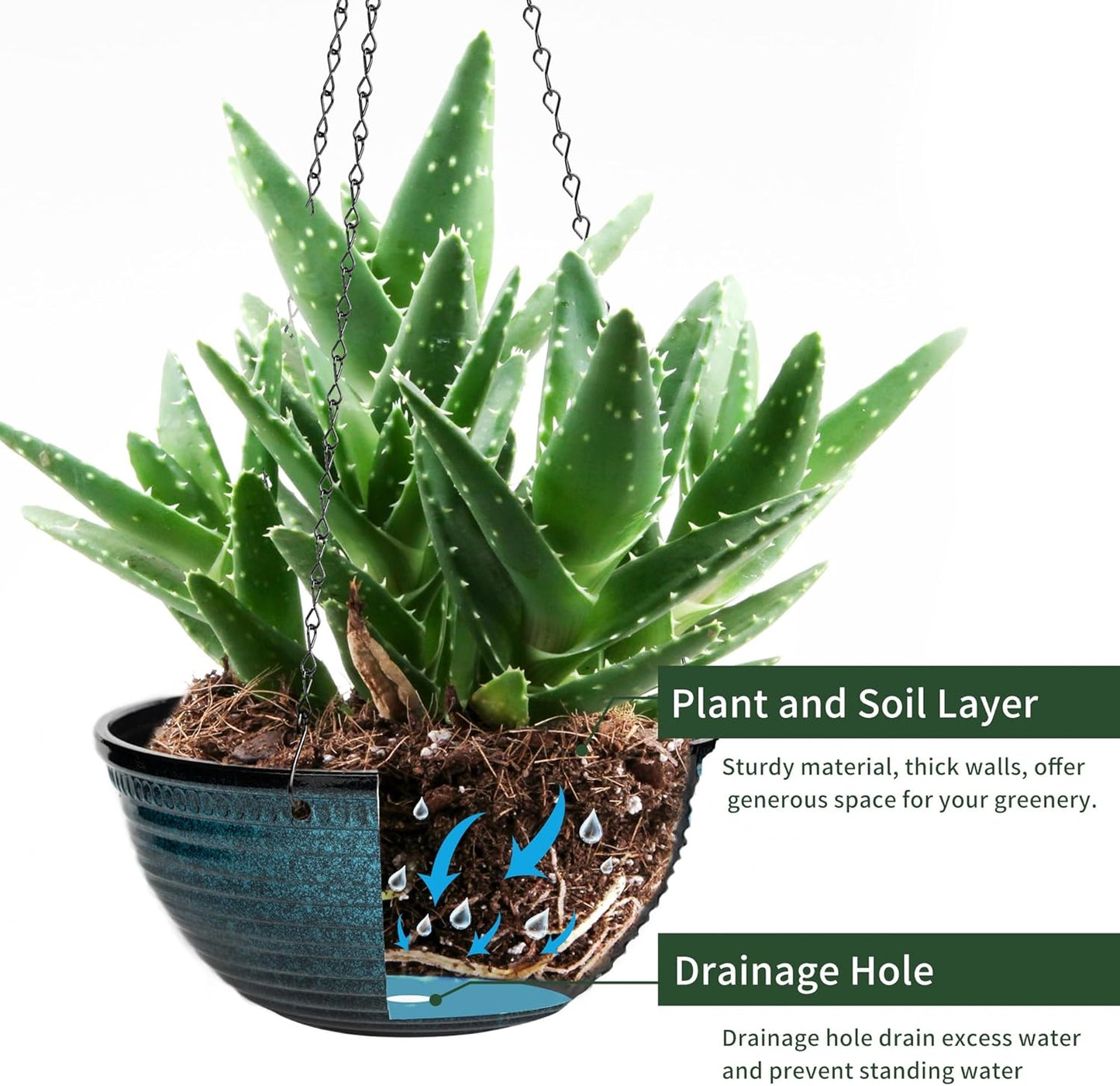Vanslogreen 2 Pack Hanging Planters for Indoor Outdoor Plants, 10 Inch Hanging Planter with Drainage Hole & Plug Glazed Hanging Baskets Flower Pots for Garden Home (Blue)