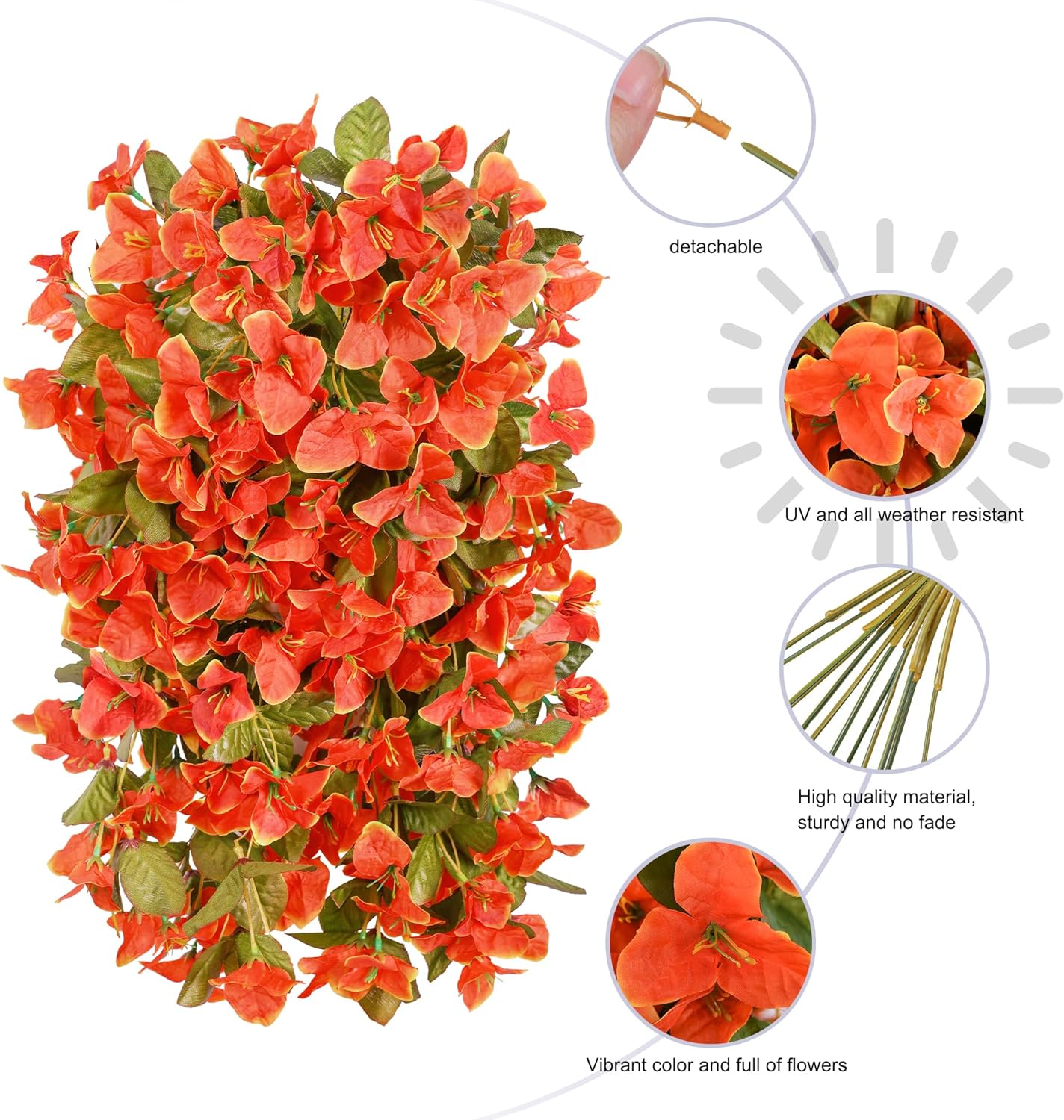 Faux Bougainvillea Artificial Flowers Plants for Outdoor Outside Decoration, 2 PCS Red Fake Flowers UV Resistant Look Real Silk Long Trailing Vines for Front Door Porch Planter Urn Patio Garden Yard