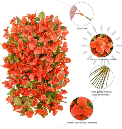 Faux Bougainvillea Artificial Flowers Plants for Outdoor Outside Decoration, 2 PCS Red Fake Flowers UV Resistant Look Real Silk Long Trailing Vines for Front Door Porch Planter Urn Patio Garden Yard
