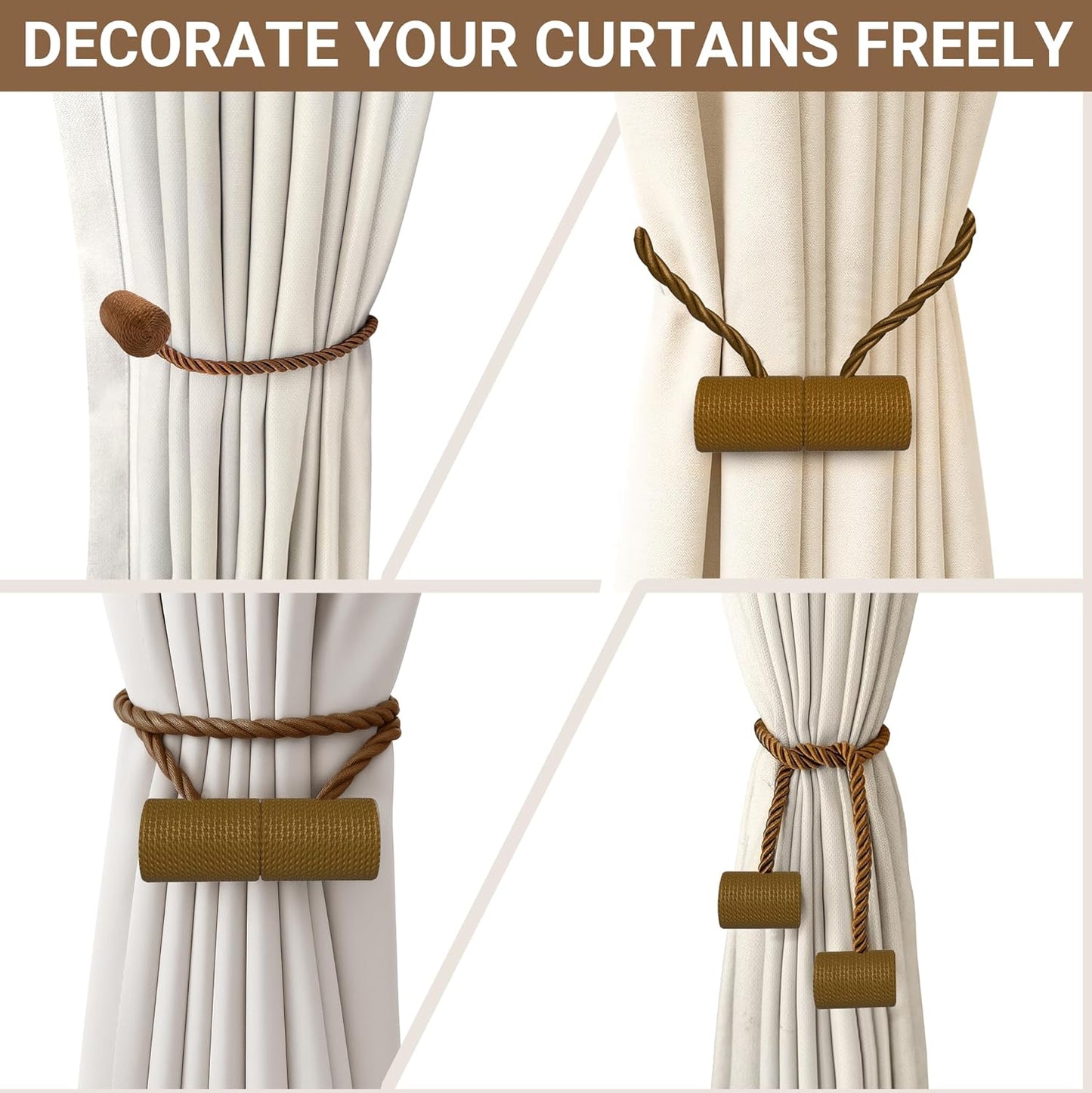Hion Magnetic Curtain Tiebacks Black 2pcs, Curtain Tiebacks Buckles Holdbacks Holders Hooks Clip for Home Outdoor Bedroom Office Decorative Curtain
