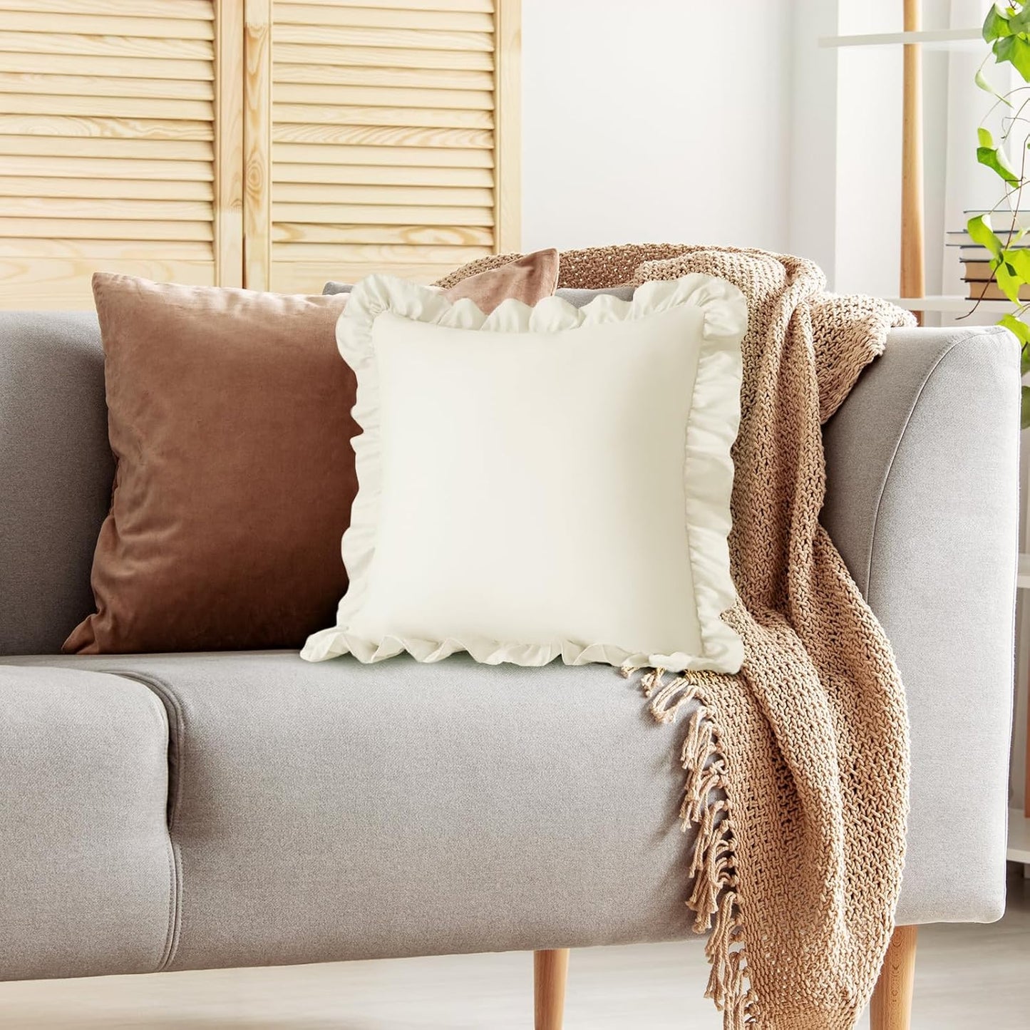 KKJIAF Ruffle Pillow Cases 26x26 Inches, White Square Ruffled Pillow Covers Set of 2, Microfiber Wrinkle Resistant Pillow Shams with Envelope Closure for Sofa Bed Living Room