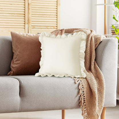 KKJIAF Ruffle Pillow Cases 26x26 Inches, White Square Ruffled Pillow Covers Set of 2, Microfiber Wrinkle Resistant Pillow Shams with Envelope Closure for Sofa Bed Living Room