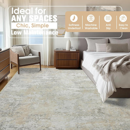 8x10 Area Rugs for Living Room Rug Washable: Abstract Large Rug for Dining Room Bedroom Carpet Non Slip 8 by 10 Indoor Modern Nursery Home Office Blue Grey