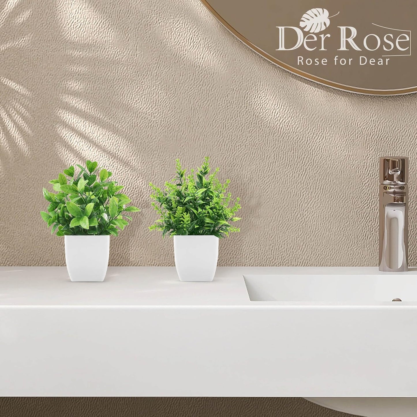 Der Rose 2 Pack Fake Plants Small Faux Artificial Small Potted Plants Indoor for Room Home Office Farmhouse Bathroom Decor
