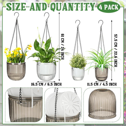 Maxcheck 4 Pcs Self Watering Hanging Planters Indoor Gift 6.5'' 4.5'' Hanging Flower Pots Baskets Outdoor Self Watering Plant with 3hooks Drainage Holes for Home
