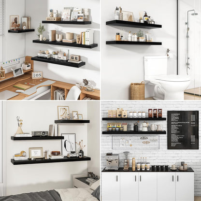 RICHFOCUS 72Inch Floating Shelves for Wall 2 Pack Shelves for Bedroom|Kitchen|Bathroom Wall Mounted Rustic Wood Floating Shelf with Invisible Brackets for Books|Storage|Decor, Rustic Brown