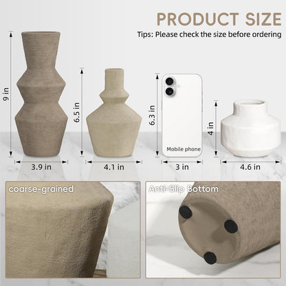 DREAMLOOM Ceramic Vase Set of 3, Modern Rustic Flower Vases for Pampas Grass, Dried & Fresh Flowers, Farmhouse Decorative Vase for Living Room Bedroom Kitchen Shelf Centerpiece, Rust