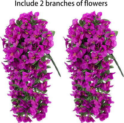 Faux Bougainvillea Artificial Flowers Plants for Outdoor Outside Decoration, 2 PCS Red Fake Flowers UV Resistant Look Real Silk Long Trailing Vines for Front Door Porch Planter Urn Patio Garden Yard
