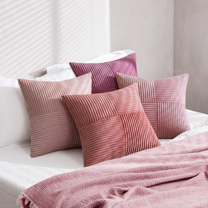 MIULEE Teal Orange Decorative Throw Pillow Covers 18x18 Inch Set of 4 Boho Corduroy Striped Cushion Cases Modern Farmhouse Patchwork Pillow Cases for Couch Sofa Bedroom Home Decor