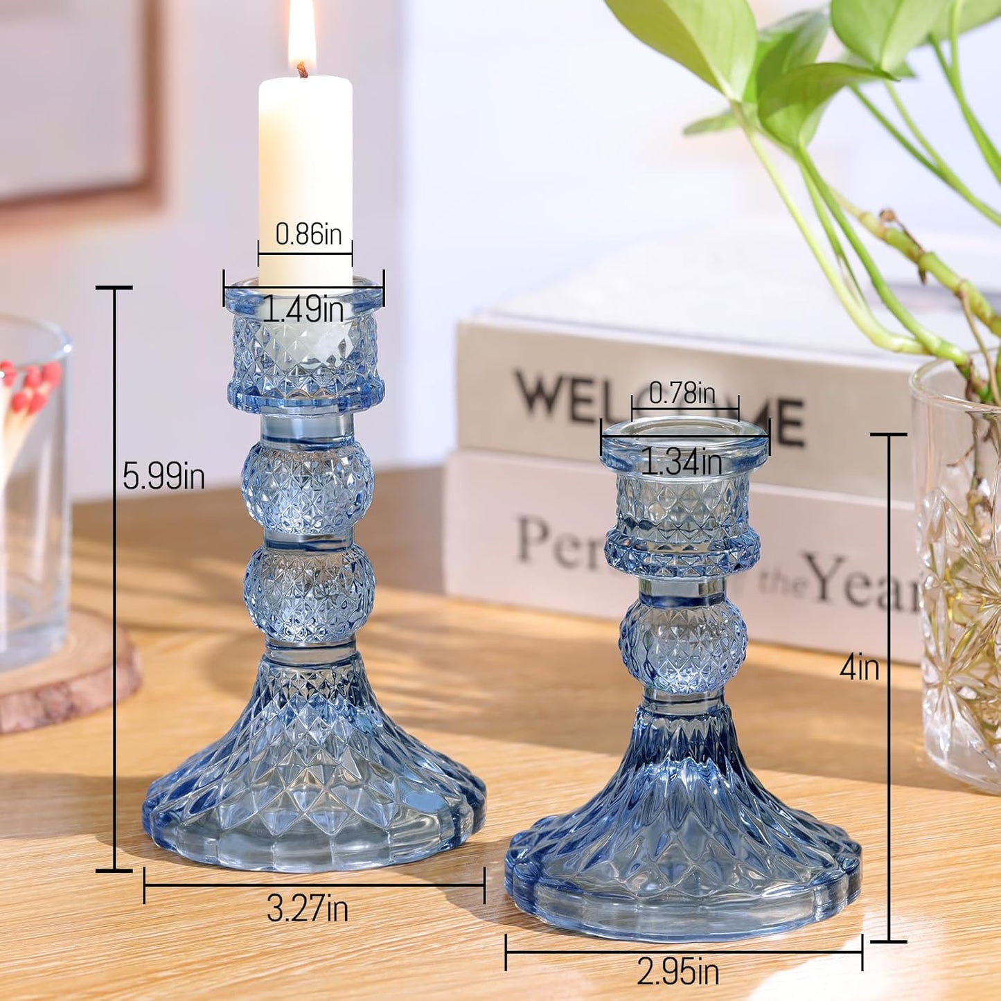DARJEN 6Pcs Gold Candlestick Holders Set - 4" H & 5" H Striped Taper Candle Holders Bulk, Glass Candle Holders for Wedding, Festival, Party, Table Centerpiece, Gifts
