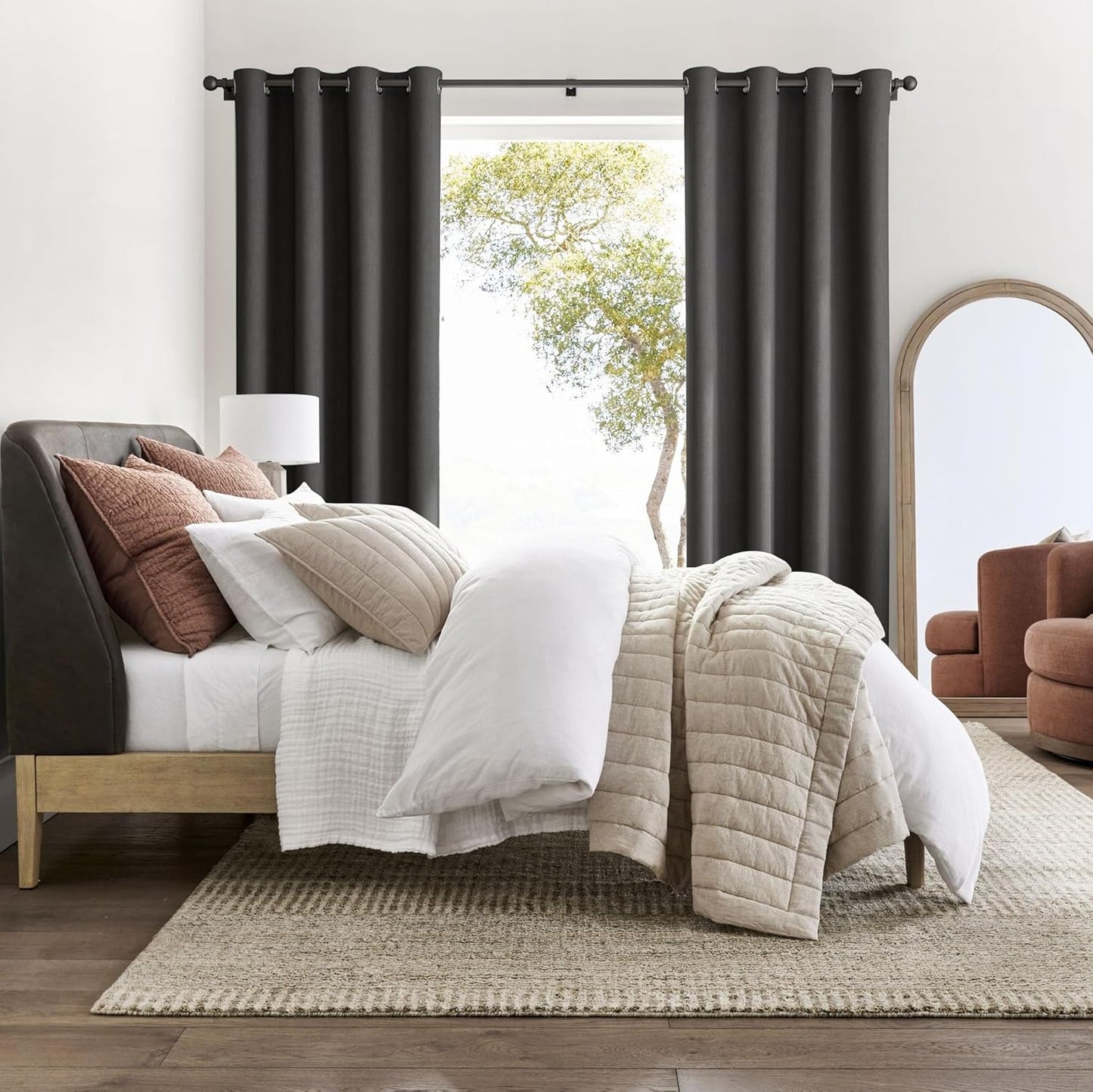 NICETOWN Halloween Pitch Black Solid Thermal Insulated Grommet Blackout Curtains/Drapes for Bedroom Window (2 Panels, 42 inches Wide by 63 inches Long, Black) - Colors E