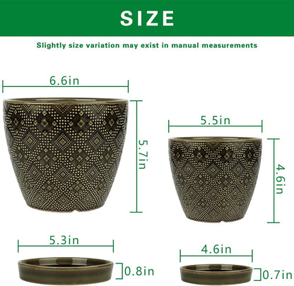 Docrin 3-Pack Ceramic Planters Set - 6.5"+5.3"+4" Dual-Tone Flower Pots with Drainage Holes, Modern Indoor Outdoor Planters for Succulents/Herbs/Large Plants, Home Office (Brownish Black & White)