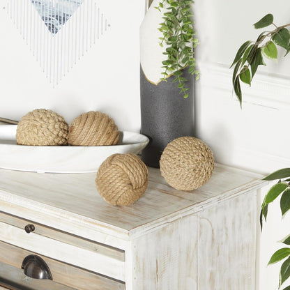 Deco 79 Jute Rope Handmade Decorative Ball Orbs & Vase Filler with Varying Designs, Set of 4 4"W, 4"H, Brown