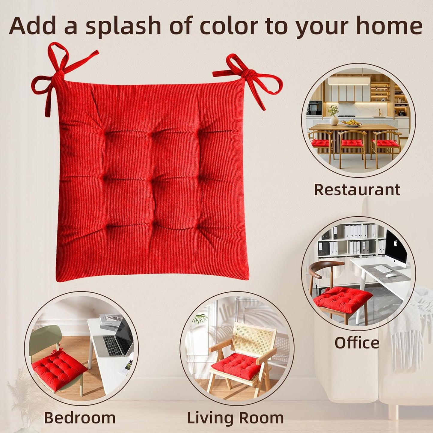 HLOVME Corduroy Chair Cushion with Ties Ultra Soft Warm Floor Cushion for Kids Reading Nook Comfortable Square Seat Cushion for Adult 15.7”x15.7”, White