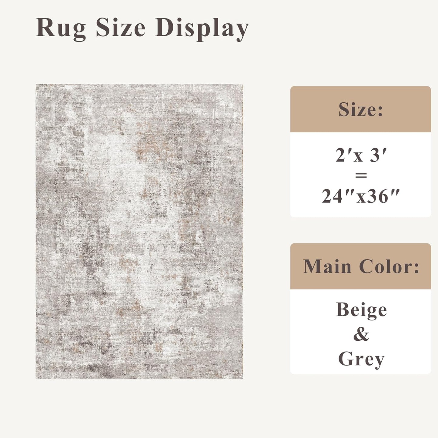 2x3 Washable Non-Slip Area Rug - Soft Low Pile Throw Rug for Kitchen Entryway Bedroom - Modern Indoor Door Mat with Rubber Backing (Beige Grey) - Colors A