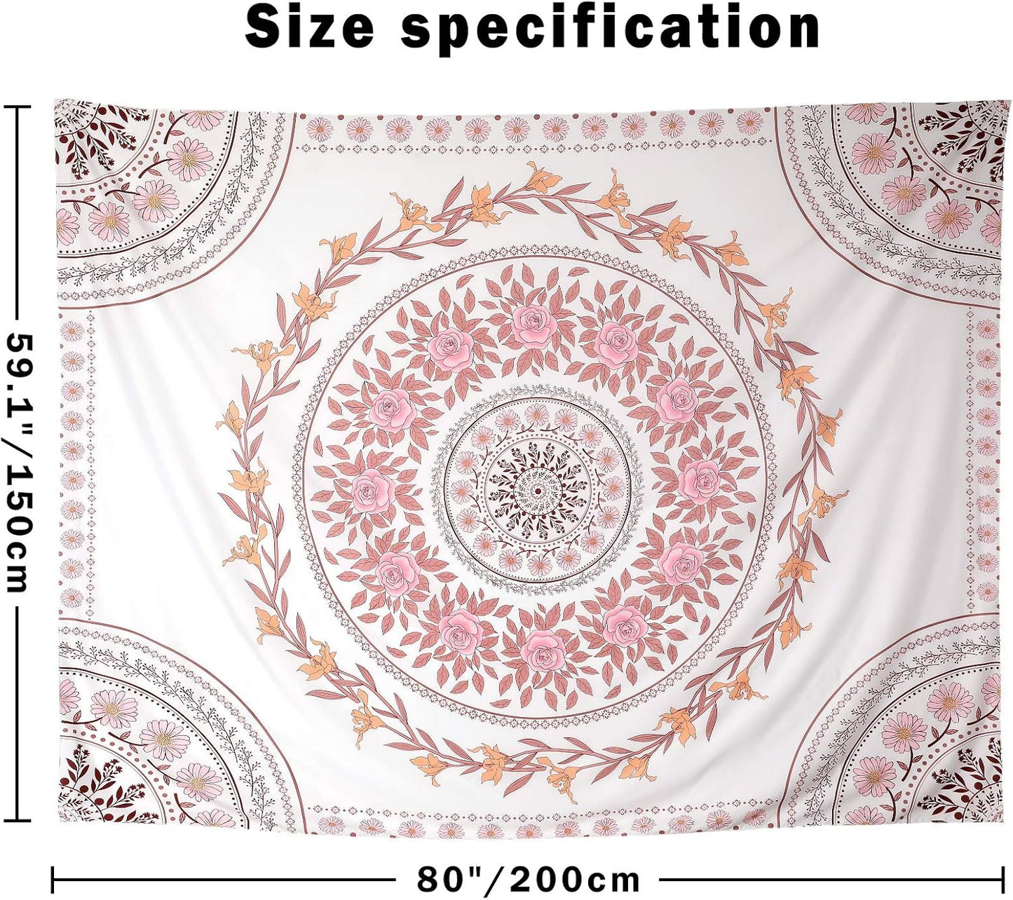 Wall Tapestry for Bedroom Aesthetic Pink Mandala Wall Hanging Large Boho Trippy Tapestries Bohemian Art Tapistry Hippie Floral Tapastry Decor For Bedroom Ceiling Living Room Dorm (60ʺ × 60ʺ)