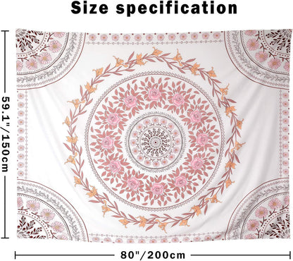 Wall Tapestry for Bedroom Aesthetic Pink Mandala Wall Hanging Large Boho Trippy Tapestries Bohemian Art Tapistry Hippie Floral Tapastry Decor For Bedroom Ceiling Living Room Dorm (60ʺ × 60ʺ)