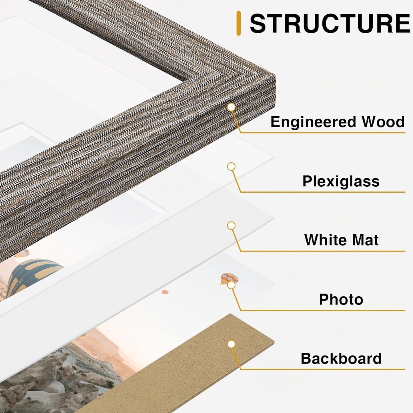 Vittanly 20 Pack Picture Frames Collage Wall Decor, Multi Sizes Including 4pcs 8x10, 8pcs 5x7 and 8pcs 4x6 Photo Frames, Gallery Frame Set for Wall or Tabletop Display, Black, Brown and Dark Grey