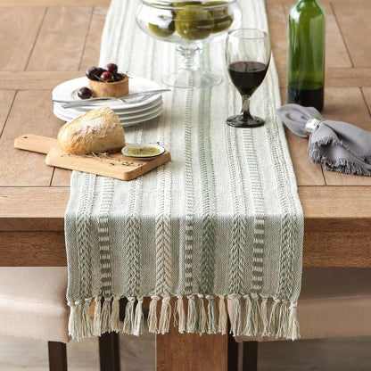 DII Farmhouse Braided Stripe Table Runner Collection, 15x72 (15x77, Fringe Included), Black