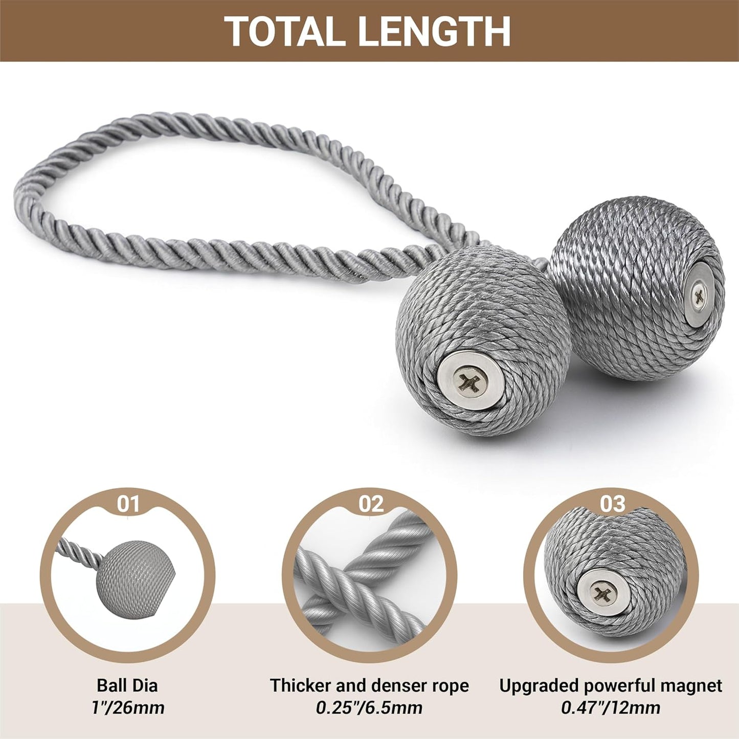 Hion Magnetic Curtain Tiebacks Black 2pcs, Curtain Tiebacks Buckles Holdbacks Holders Hooks Clip for Home Outdoor Bedroom Office Decorative Curtain