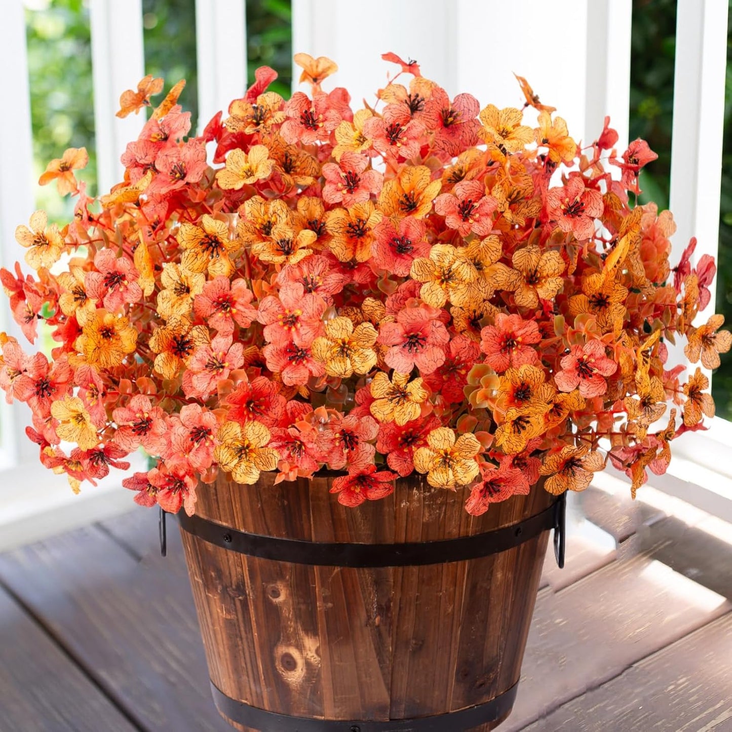 HyeFlora Artificial Flowers for Outdoor Indoor Garden Home Decoration, Faux Flower Daisy with Eucalyptus Leaves Fake Plants Greenery Boxwood Porch Patio, 12 Bundles (Mix Pink Red Purple Yellow)
