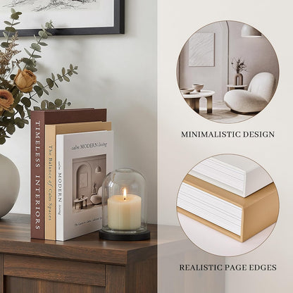JARLINK Beautiful Decorative Books, Set of 3 Stackable Fake Books for Coffee Table, Shelf & Mantel Decor - Modern Home Decoration with Hidden Storage for Photos, Keepsakes & Living Room Styling, Brown