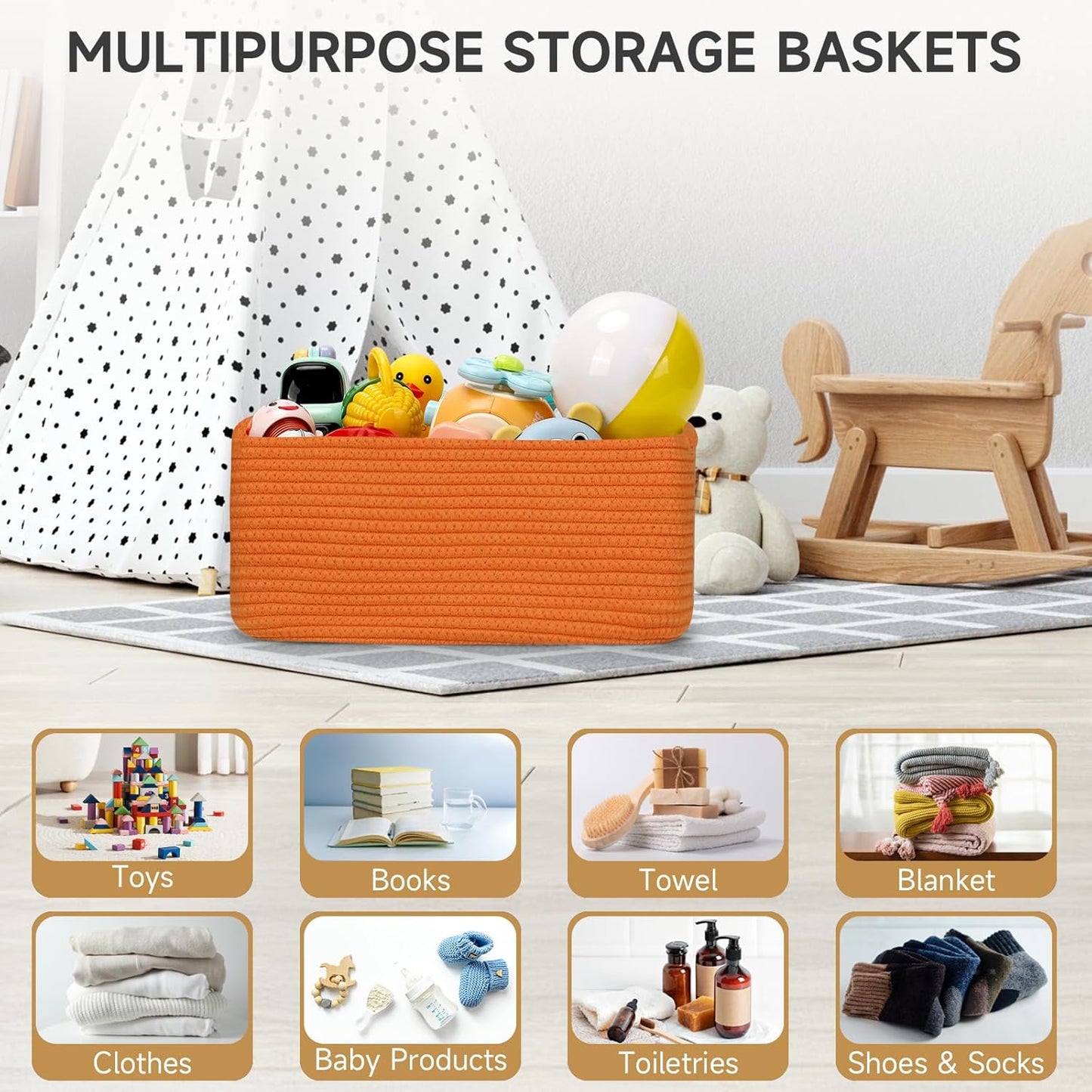 3-Pack Small Storage Baskets for Organizing | Woven Shelf Toy Basket | Rope Baskets for Gifts Empty | Closet Organizer Bins with Handles | Cube Decorative Box | 11.8×7.8×5.1” | Mixed brown