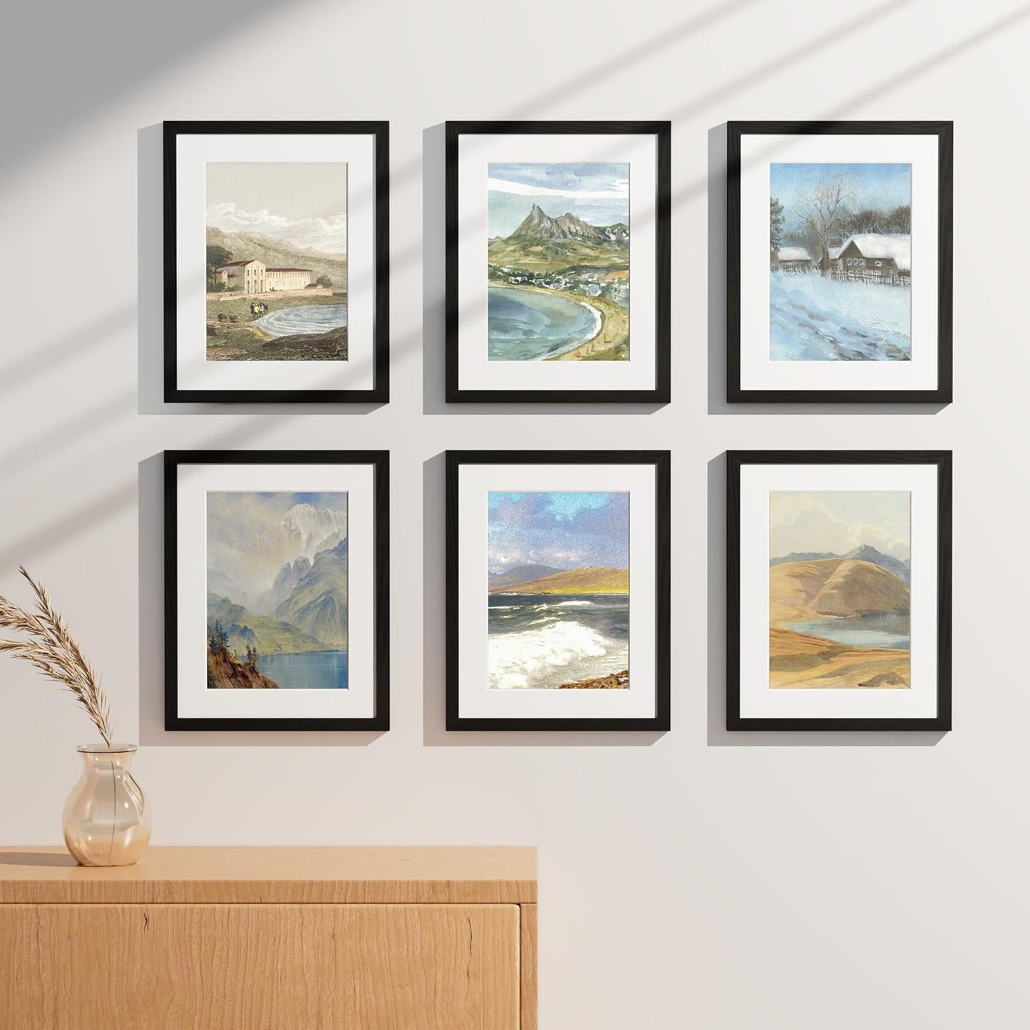 Vittanly 8x10 Picture Frames Set of 9, Shatter Resistant Plexiglass, Display 5x7 Pictures with Mat or 8x10 without Mat, Photo Frames for Wall or Tabletop, Engineered Wood, Black - Colors A