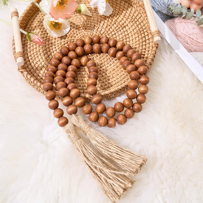 OMISHE 59in Wood Bead Garland with Tassels, Decorative Beads, Farmhouse Wooden Beads Garland for Wall Hanging Home Festival Decor, Aqua, Teal
