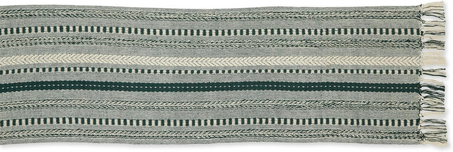 DII Farmhouse Braided Stripe Table Runner Collection, 15x72 (15x77, Fringe Included), Black