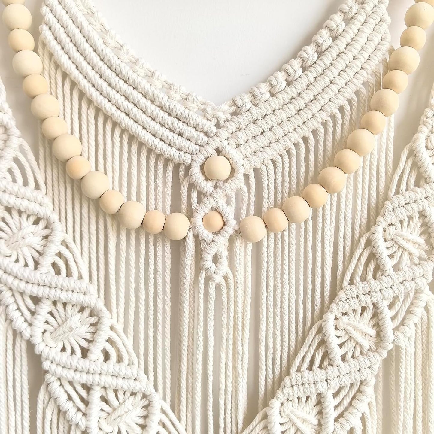 Achart Macrame Wall Hanging Large- Boho Wall Decor- large wall art- Wall Decor Living Room- Macrame Tapestry Boho Decor for Bedroom (Wooden Bead)