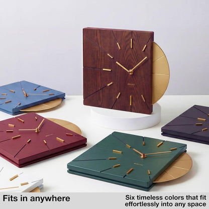 Driini Clocks Mid Century Modern Wall Clock - Square Green Clock with Decorative Gold Accent- Unique and Cool Clock, Battery Operated - MCM Decor & Decorative Wall Clock for Mid Century Modern Decor.