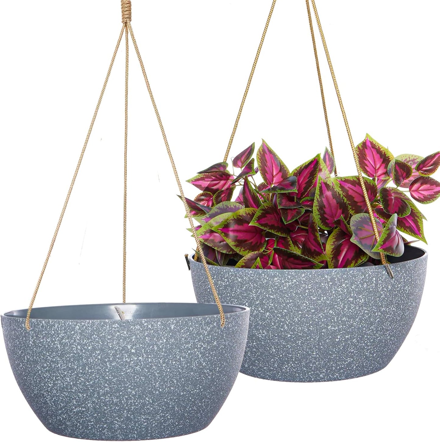 SwinDuck 13 Inch 2 Pack Large Hanging Planters for Indoor Outdoor Plants, Plastic Hanging Basket Pots for House Plants Flowers, White