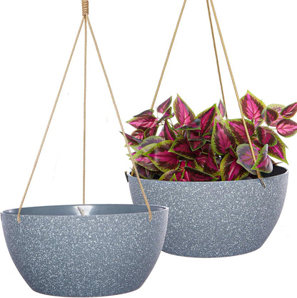 SwinDuck 13 Inch 2 Pack Large Hanging Planters for Indoor Outdoor Plants, Plastic Hanging Basket Pots for House Plants Flowers, White