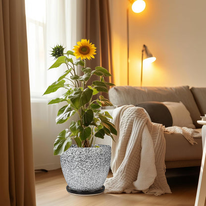 10 Inch Ceramic Planter Pot Round Plant Pot for Indoor Plants Outdoor Large Flower Pot with Drainage Hole and Saucer Blue