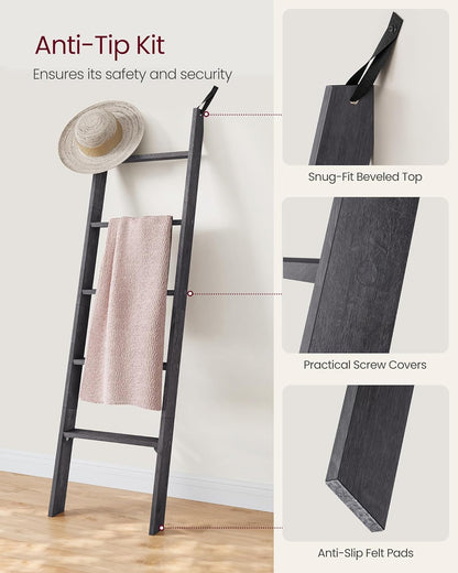 VASAGLE Blanket Ladder Decorative Farmhouse for The Living Room, 5-Tier Ladder Shelf, Ladder Rack for Storage and Decor, Honey Brown ULLS018K41