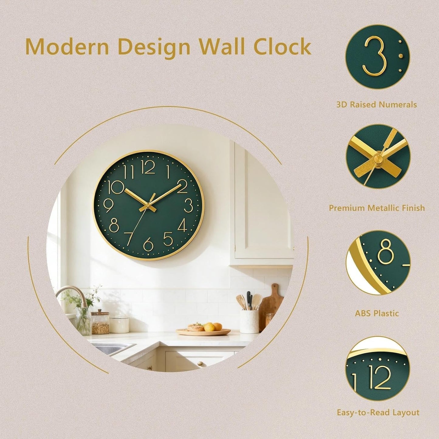 DAXSMY Wall Clock - 8 Inch Silent Non-Ticking Modern 3D Wall Clocks Battery Operated - Decorative Clock for Kitchen, Home Office, Bathroom, Bedroom(Rose Gold)