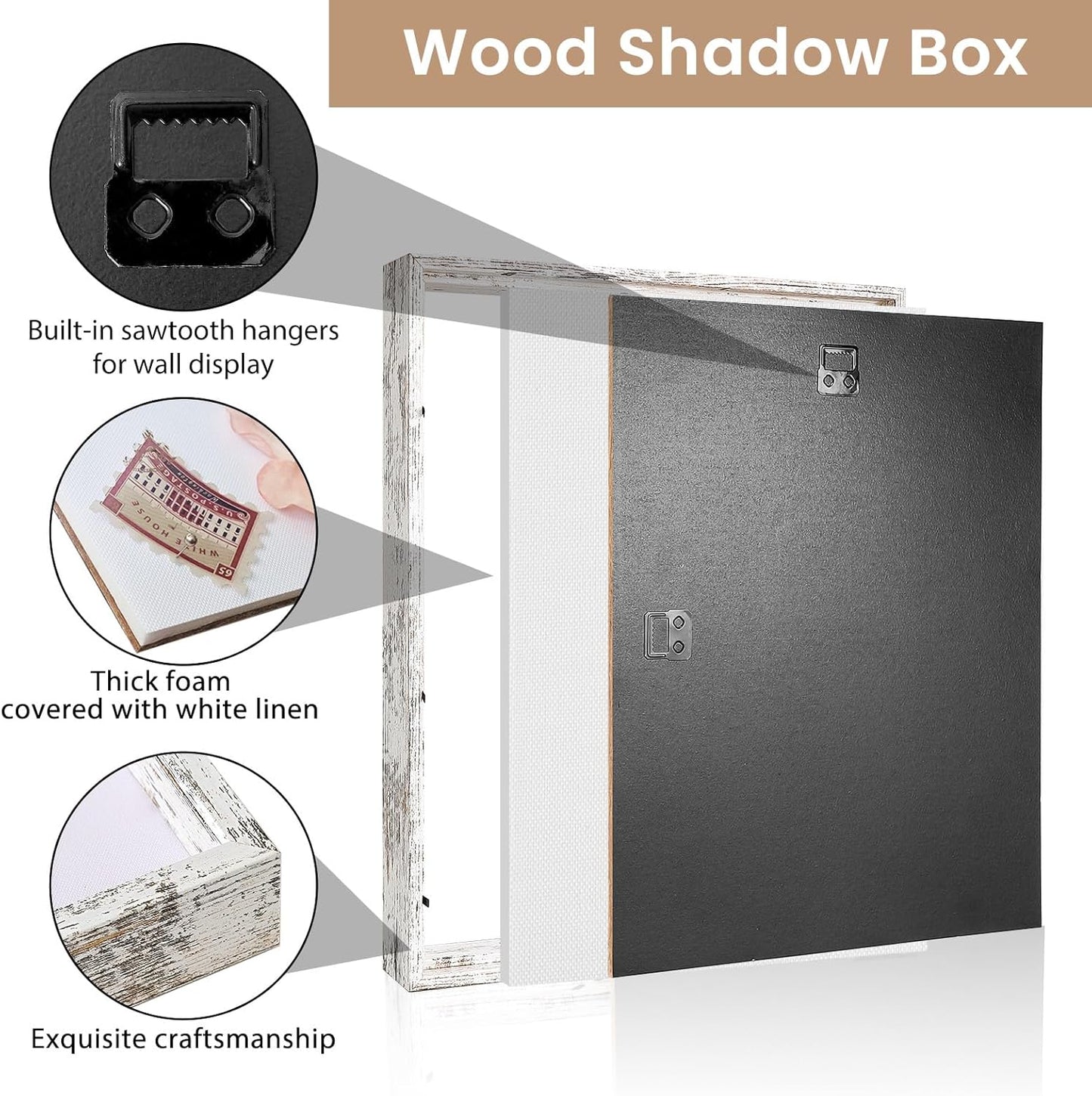 Califortree 8x8 Shadow Box Frame with Soft Linen Back - Push Pins Included, Memory Box Display Case for Flower, Tickets and 3D Items, Black