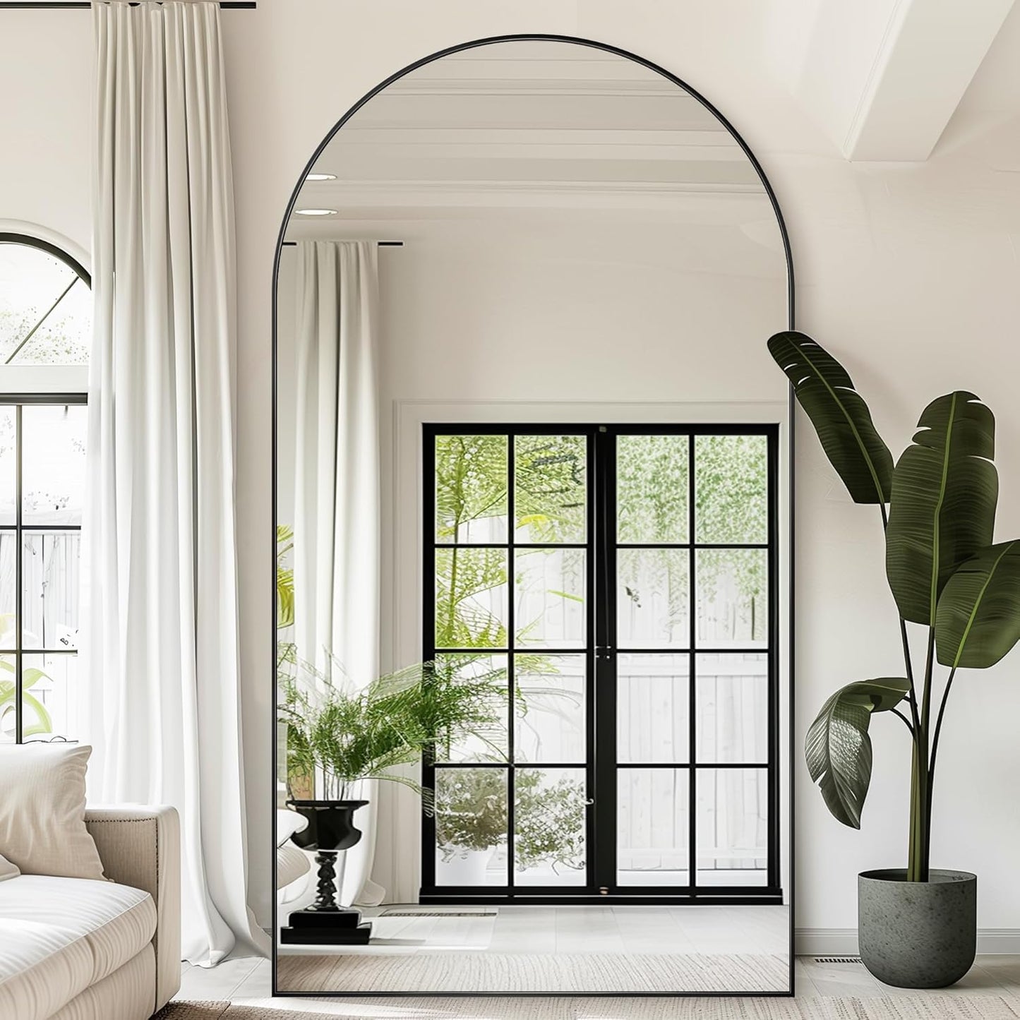 Antok 71" x28” Arched Full Length Floor Mirror, Black Aluminum Frame, Free Standing/Wall Mount/Leaning for Bedroom, Living Room, Dressing Room