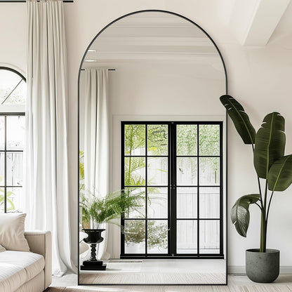 Antok 71" x28” Arched Full Length Floor Mirror, Black Aluminum Frame, Free Standing/Wall Mount/Leaning for Bedroom, Living Room, Dressing Room