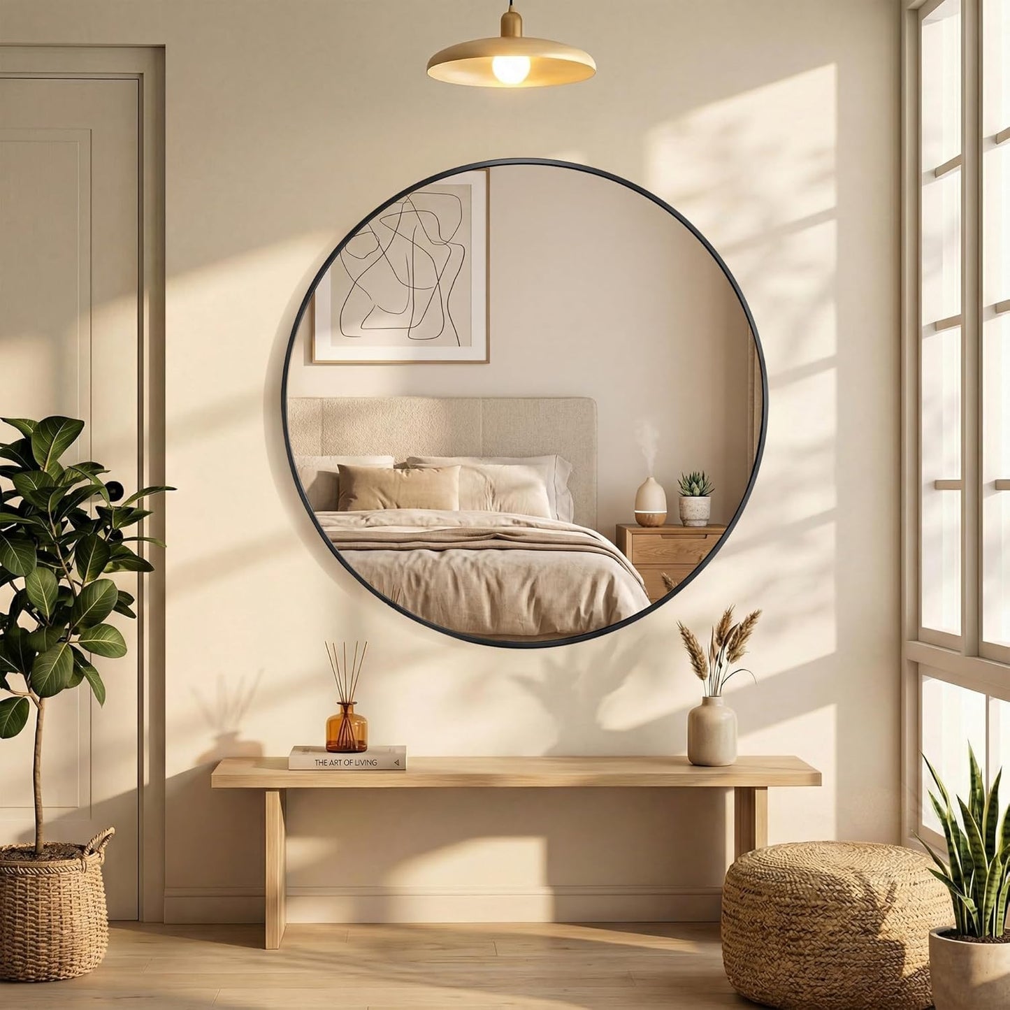 OLIXIS Arched Bathroom Mirror for Over Sink, 34x32 Inch Wall Mirror Arched Rounded Rectangle, Modern Wall Mount Vanity Mirror with Matte Metal Deep Framed, for Home Decor, Living Room, Black